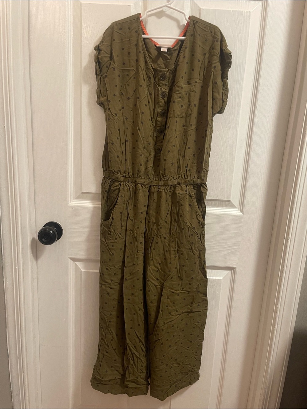 Cat & Jack Olive Green Polka Dot Midi Jumpsuit